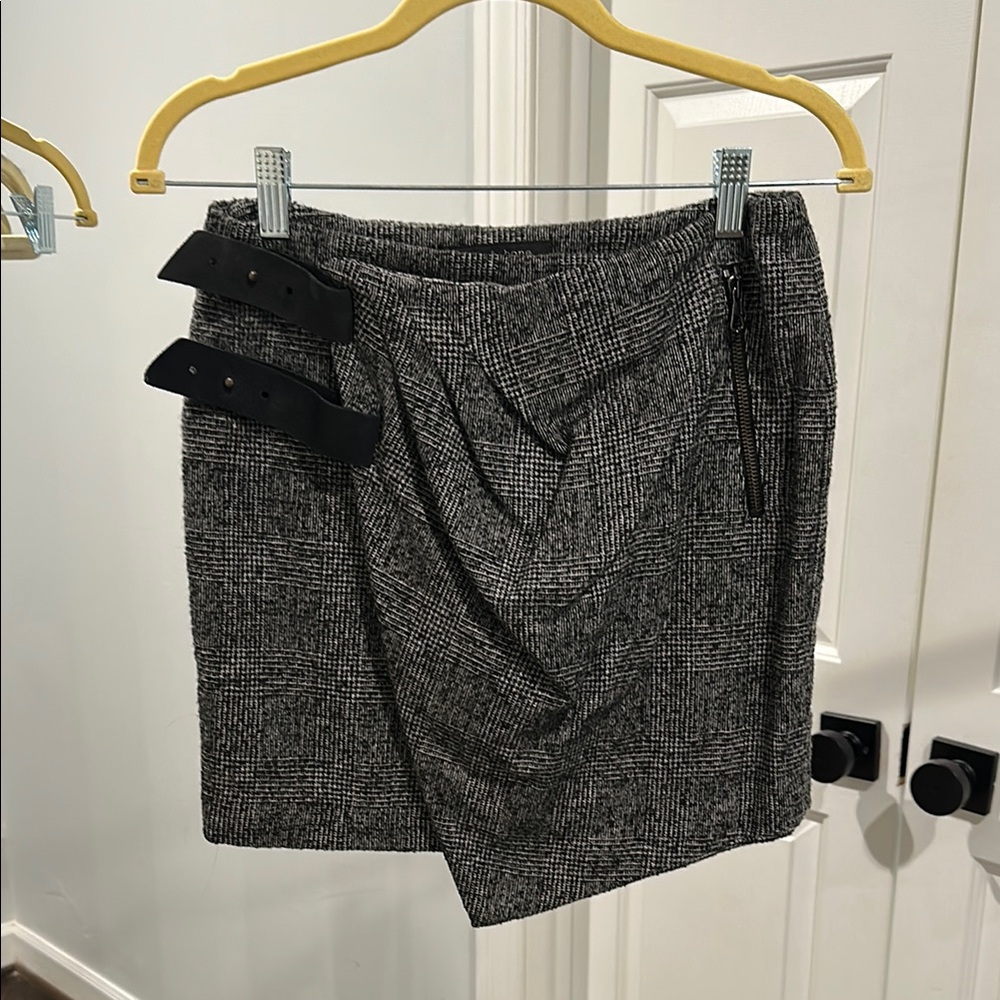 Rag & Bone Black and Gray Asymmetrical Wrap Mini Skirt